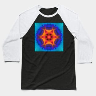 Psychedelic Mandala Flower Orange Purple and Blue Baseball T-Shirt